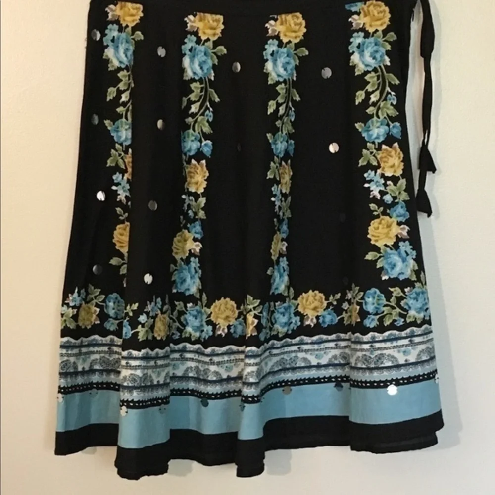 P J N Y Women's Sequins Flare Tie Waist Floral - Picture 3 of 8